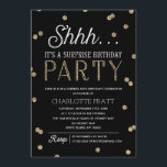 Shh Surprise Födelsedagsfest Faux Glitter Confetti Inbjudningar<br><div class="desc">Denna chic och snyggt Surprise Födelsedagsfest inbjudan har ett elegant faux faux guld glitter konetti-tema med modern typografi som är underbar för alla åldrar. Anpassa bakgrunden till färg. *Observera att detta inte är glitter och att det kommer att tryckas platt. För en ännu mer minnesvärd inbjudan väljer du en urklippsform,...</div>
