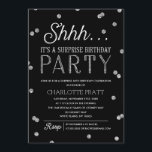 Shh Surprise Födelsedagsfest Faux Glitter confetti Inbjudningar<br><div class="desc">Denna chic och snyggt Surprise Födelsedagsfest inbjudan har ett elegant faux faux silver glitter-konfetttema med modern typografi som är underbarare för alla åldrar. Anpassa bakgrundsbilden färg. *Observera att detta inte är glitter och att det kommer att tryckas platt. Om du vill ha en ännu mer minnesvärd inbjudan väljer du en...</div>