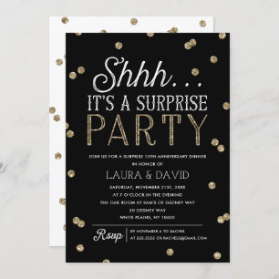 Shh Surprise Party Faux Guld Glitter Confetti Inbjudningar