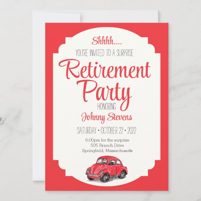 Shh Surprise Pension Party bjudande in Kort (Framsida)