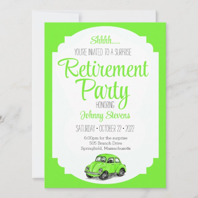 Shh Surprise Pension Party bjudande in Kort (Framsida)