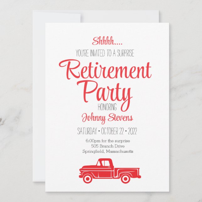Shh Surprise Pension Party bjudande in Kort (Framsida)