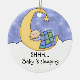 Shhh baby som sovar dörrhängaren julgransprydnad keramik