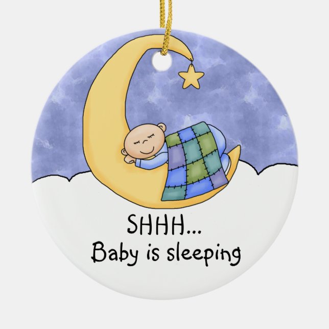 Shhh baby som sovar dörrhängaren julgransprydnad keramik (Framsidan)