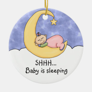 Shhh baby som sovar dörrhängaren julgransprydnad keramik