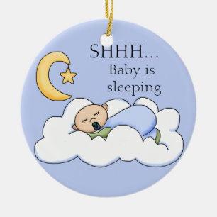 Shhh baby som sovar dörrhängaren julgransprydnad keramik