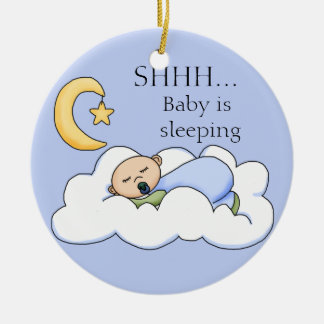 Shhh baby som sovar dörrhängaren julgransprydnad keramik