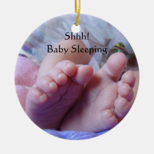 Shhh baby som sovar hängande prydnadbabyfot julgransprydnad keramik