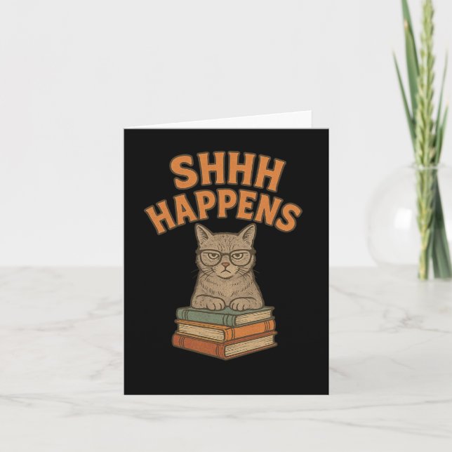 Shhh Happens underbara bibliotekarie Cat Bokar Bib Kort (Framsida)