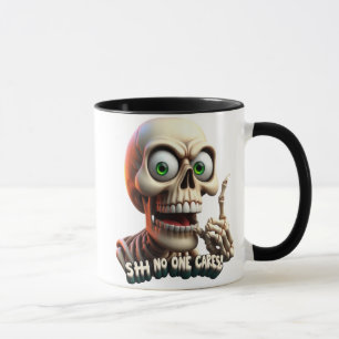 SHHH.. Ingen bär Skeleton med Grönt Ögon Mugg