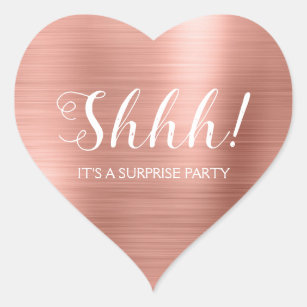 Shhh! Överrrakningfödelsedagsfest - rosa guld Hjärtformat Klistermärke