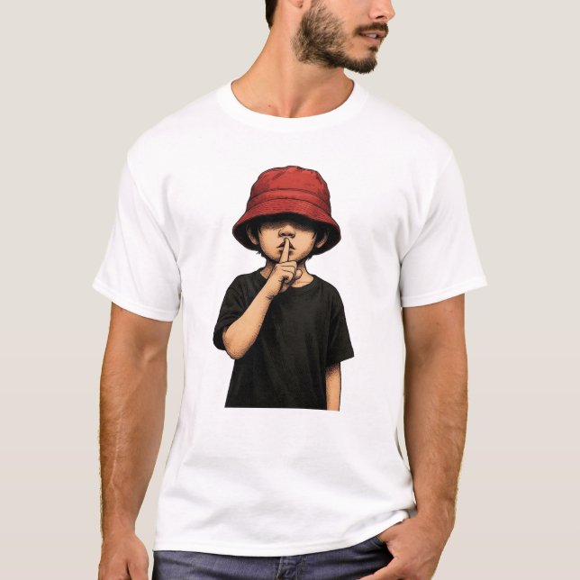 Shhh Tystnad Förhands T-Shirt | Minimal gatukonst  (Framsida)