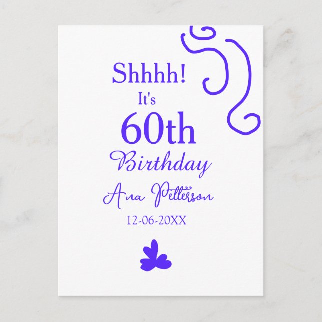 Shhhh det är 60-årsdagen lägg till namn lila spans vykort (Framsida)