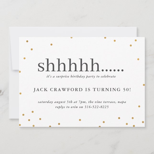 Shhhh, överraskning födelsedagsfest inbjudan (Framsida)
