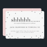 Shhhhh överrrakningfödelsedagsfest inbjudan<br><div class="desc">Shhhhh som är dess en överrrakningfödelsedagsfest inbjudan. Med modernt grafiskt pricker,  och sätta en klocka på grafisk text denna överrrakningfödelsedagsfest inbjudan är säker att passa åldrar för manar som och för kvinnor allra söker efter ett flott partytema.</div>