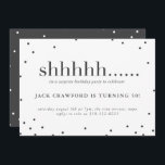 Shhhhh överrrakningfödelsedagsfest inbjudan<br><div class="desc">Shhhhh som är dess en överrrakningfödelsedagsfest inbjudan. Med modernt grafiskt pricker,  och sätta en klocka på grafisk text denna överrrakningfödelsedagsfest inbjudan är säker att passa åldrar för manar som och för kvinnor allra söker efter ett flott partytema.</div>