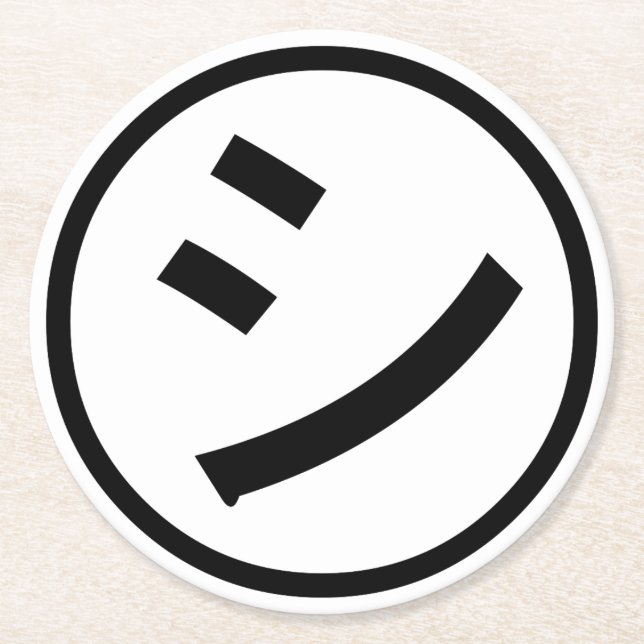 ㋛ Shi Kana Katakana Smiling Emoji / Emoticon Underlägg Papper Rund (Framsidan)
