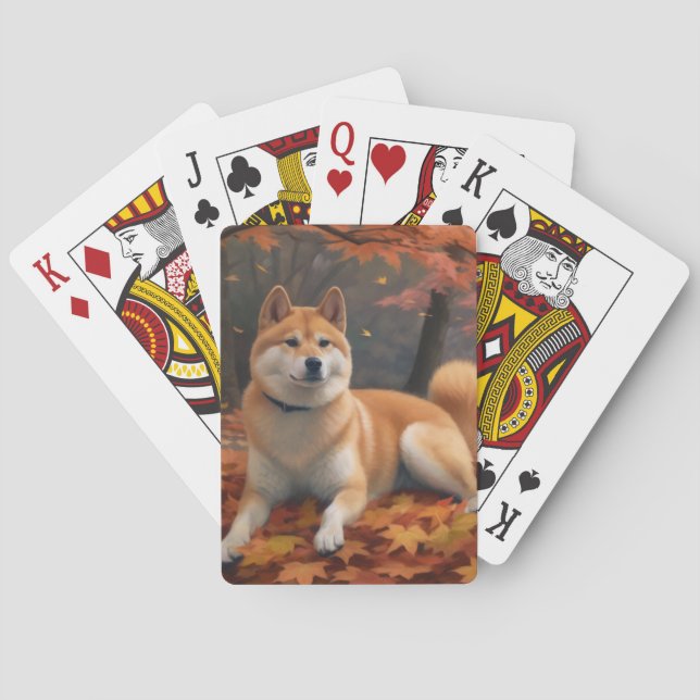 Shib Inu i Höst löv Fall Inspire Casinokort (Baksidan)