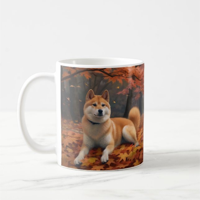 Shib Inu i Höst löv Fall Inspire Kaffemugg (Vänster)