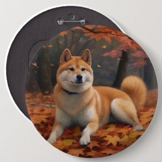 Shib Inu i Höst löv Fall Inspire Knapp (Framsida & baksida)