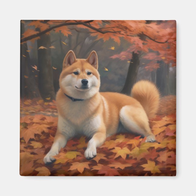 Shib Inu i Höst löv Fall Inspire Magnet (Framsidan)