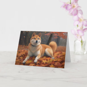 Shib Inu i höstlöv Fall Inspirera Kort