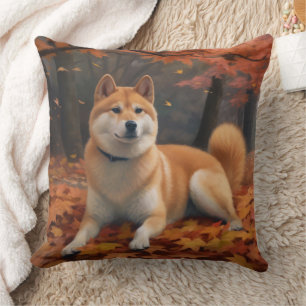 Shib Inu i höstlöv Fall Inspirera Kudde