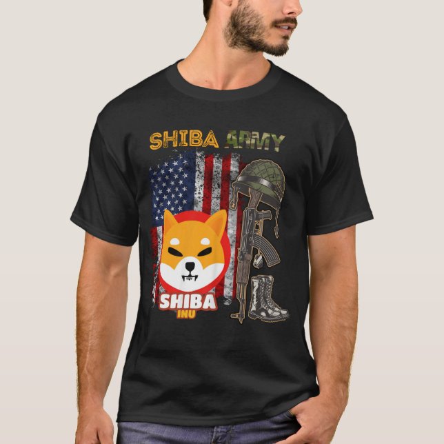 Shiba Army, Shiba Inu-mynt med american flagga T Shirt (Framsida)