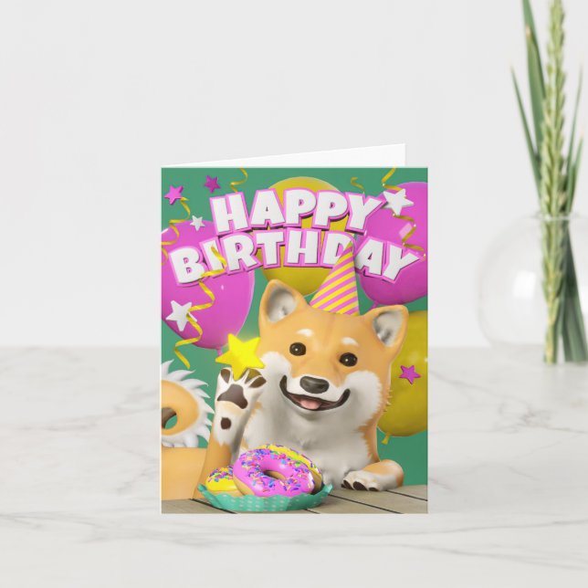 Shiba Grattis på födelsedagen Kort (Framsida)