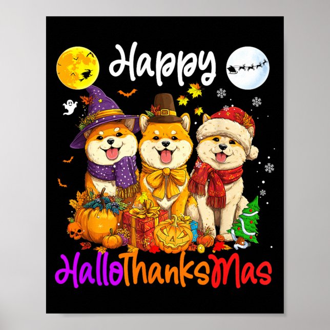 Shiba Hund Jul Thanksgiving Glad Halloween  Poster (Framsidan)