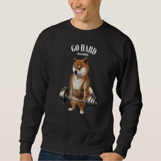 Shiba Hund Muscle Training with Barbell Shrug Pub Lång Ärmad Tröja
