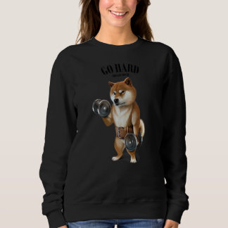 Shiba Hund Muscle Training with Dumbbell in Fitnes T Shirt