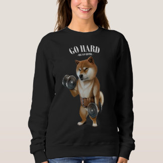 Shiba Hund Muscle Training with Dumbbell in Fitnes T Shirt