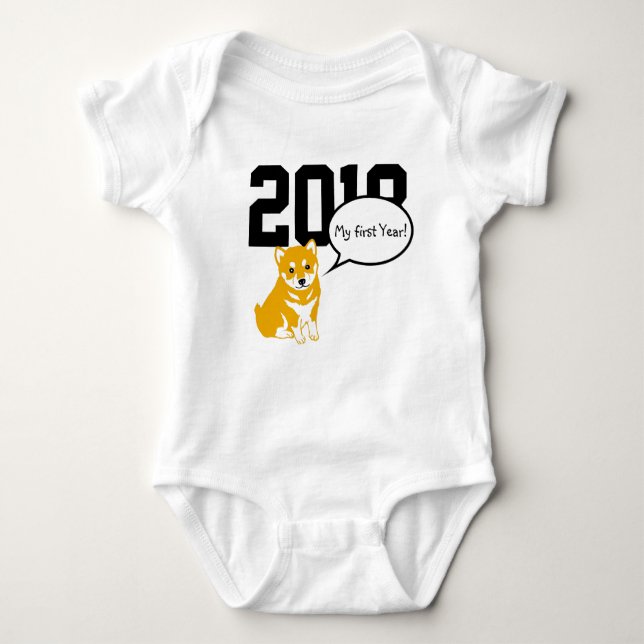 Shiba Hund Year anpassningsbar year W Baby Bodykos T-shirt (Framsida)