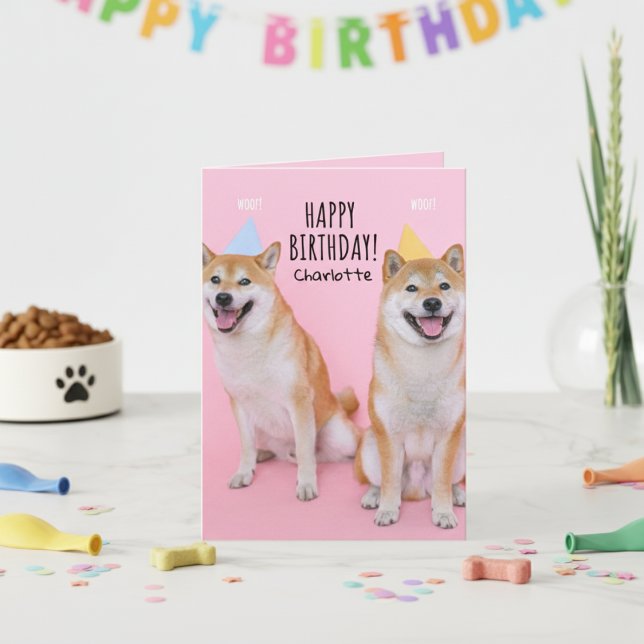 Shiba Inu Birthday bliss Foled Greeting Card Kort (Shiba Inu Birthday Bliss Folded Greeting Card)