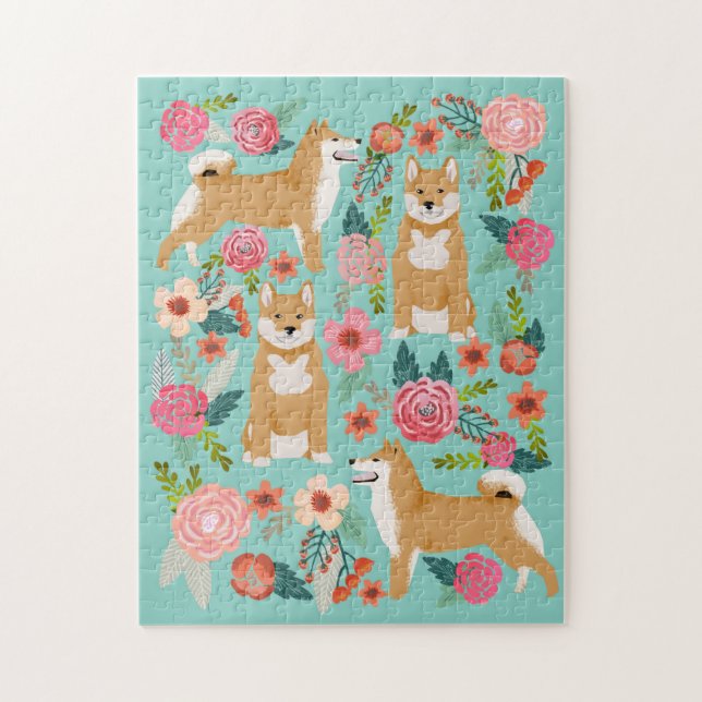 Shiba Inu Blommigts Hund Pussel (Vertikal)