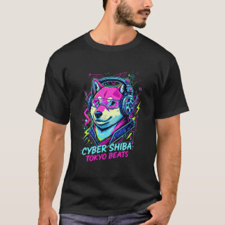 Shiba Inu Cassette DJ - Neon Cyberpunk Tokyo T Shirt