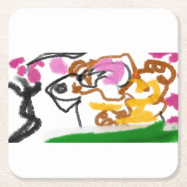 Shiba Inu charry blommar Underlägg Papper Kvadrat