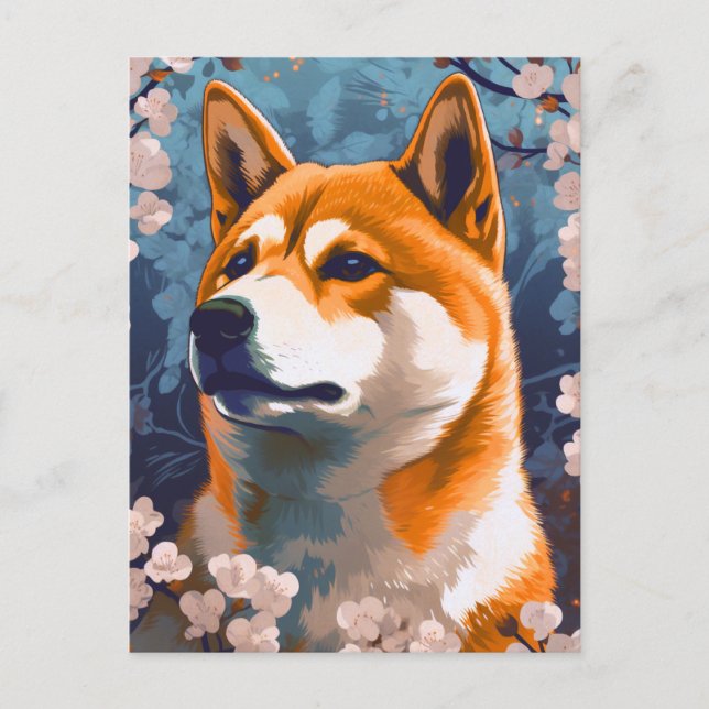 Shiba Inu Cherry Blommars Hund Art Vykort (Framsida)