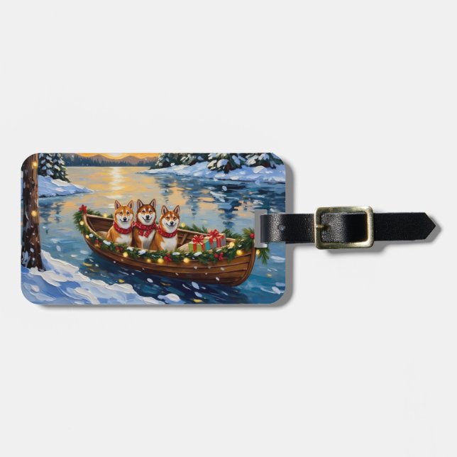 Shiba Inu Christmas Boat Holiday Bagagebricka (Horisontell Framsida)