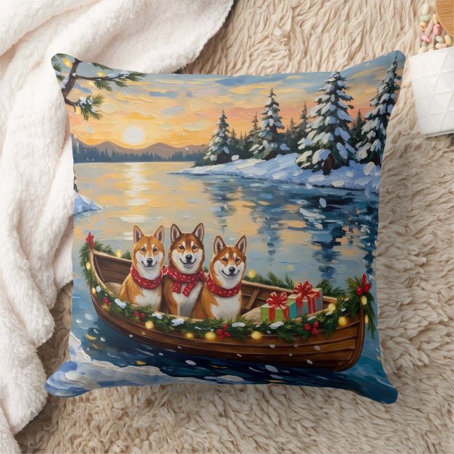 Shiba Inu Christmas Boat Holiday Kudde (Filt)