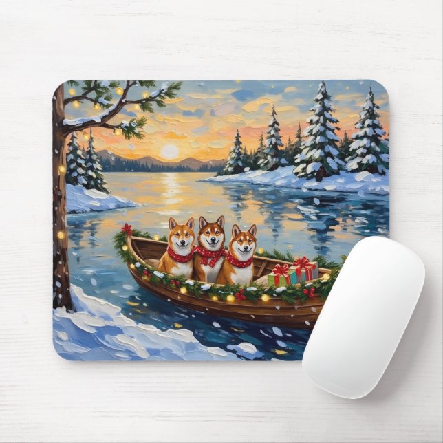 Shiba Inu Christmas Boat Holiday Musmatta (Med mus)