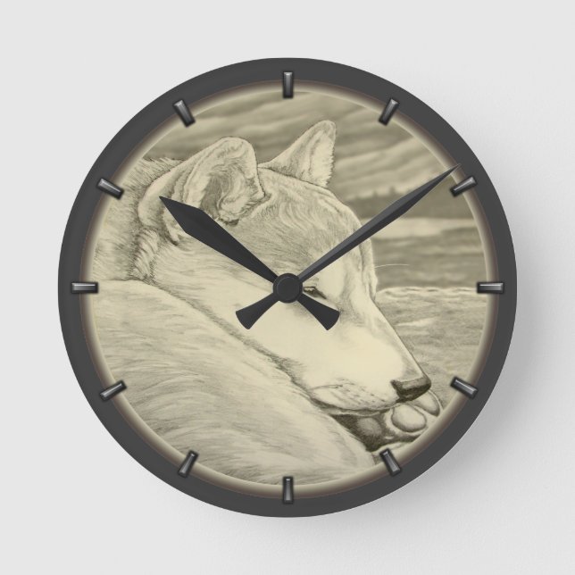 Shiba Inu Clock ger dekoration 柴 犬 礼 物 väggklocka (Framsida)