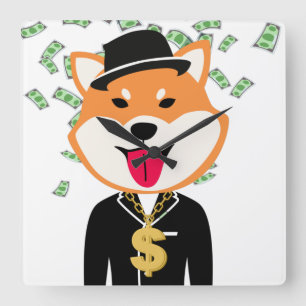 Shiba Inu Crypto Millionaire Square Wall Clock Fyrkantig Klocka