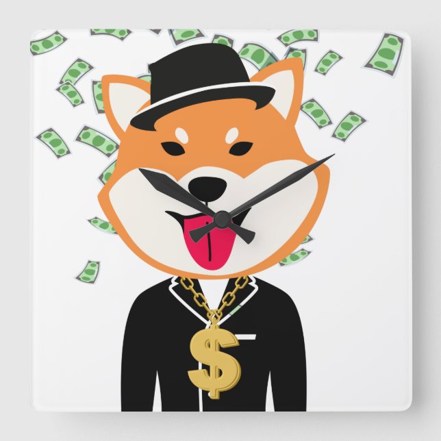 Shiba Inu Crypto Millionaire Square Wall Clock Fyrkantig Klocka (Framsida)