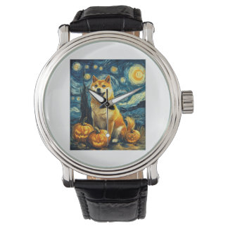 Shiba Inu Cute Dog Halloween Jack O Lantern Pumpki Armbandsur