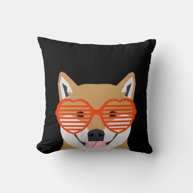 Shiba Inu - Cute hjärtglasögon - svart, vit design Kudde (Framsida)