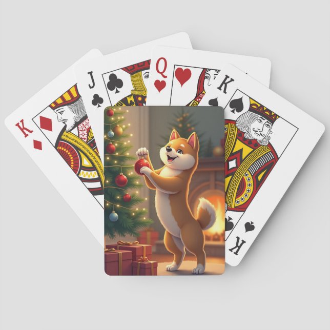 Shiba Inu Decorating the Christmas Tree Painting Casinokort (Baksidan)