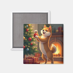 Shiba Inu dekorerar julgranen Målning Magnet