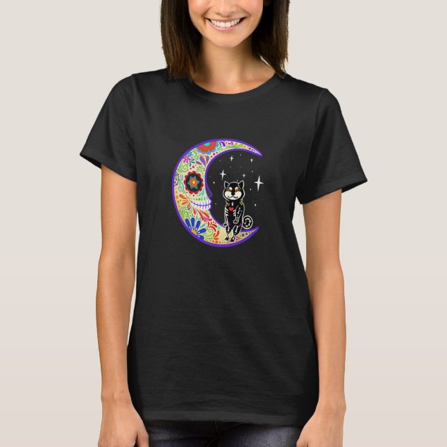 Shiba Inu Dia De Los Muertos Skeleton T Shirt (Framsida)